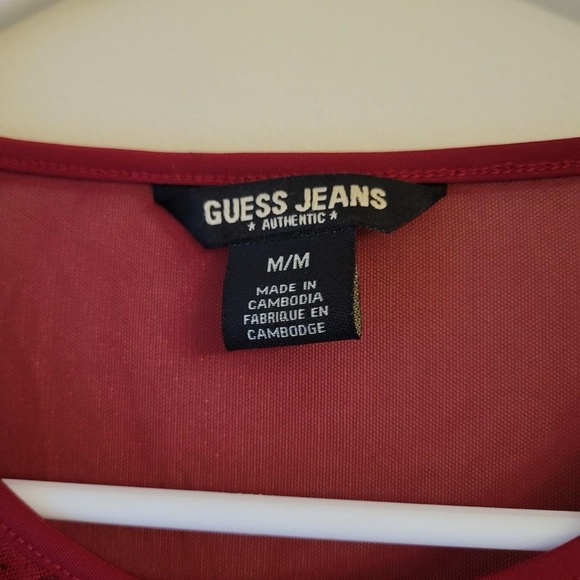 Dark red grunge mesh sheer guess graphic print top - Picture 3 of 5